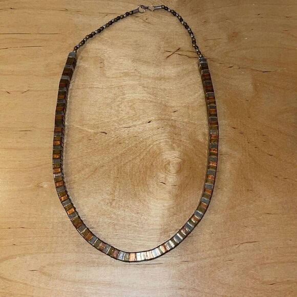 Womens Tri Color Cube Circle Metal Beaded Necklace Gold Silver Copper - Picture 4 of 4